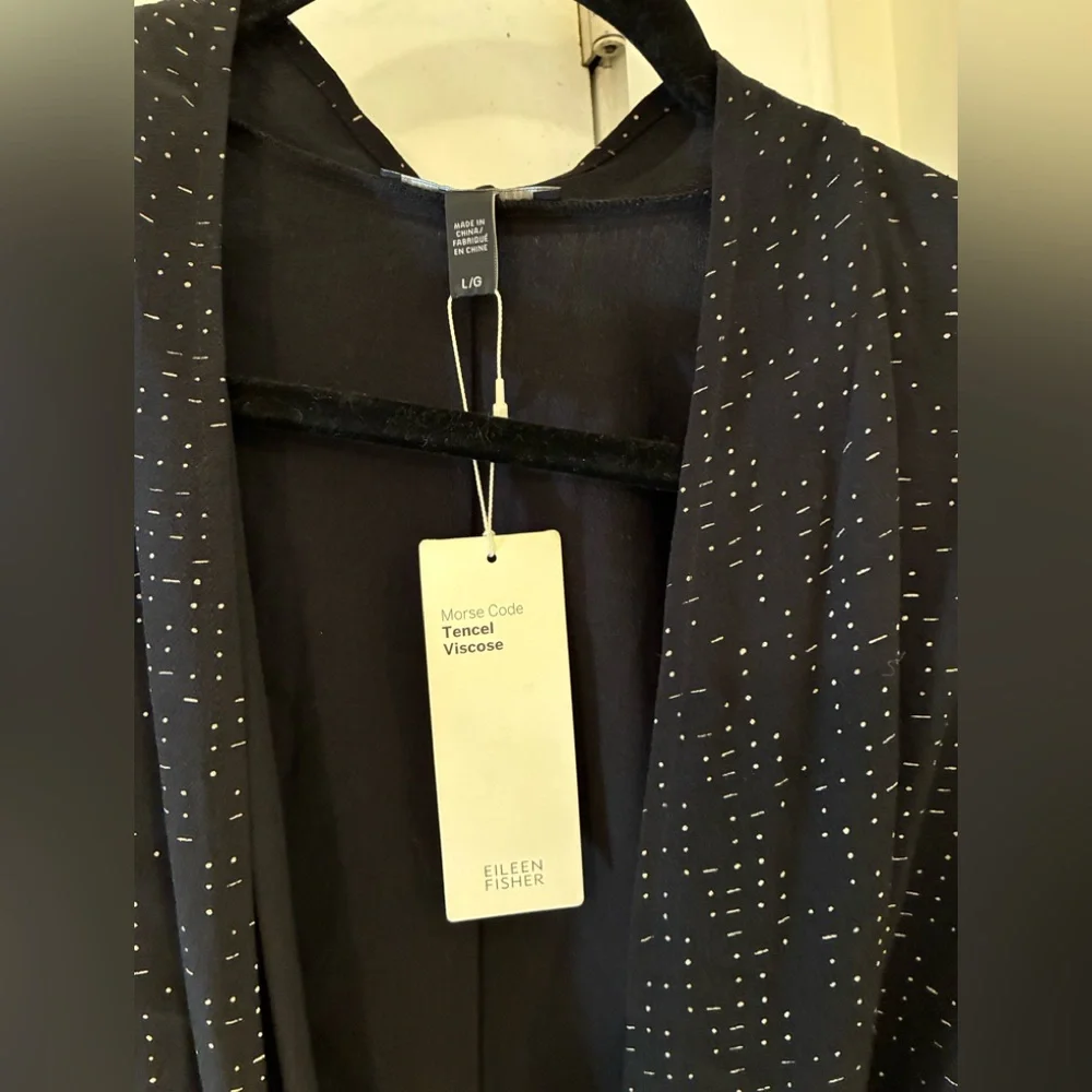 NEW! EILEEN FISHER Morse Code Black Belted Long Kimono Jacket L